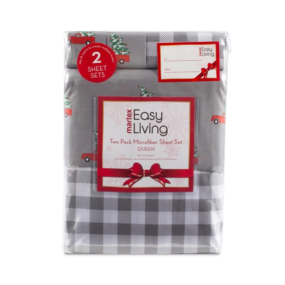 2 SETS XMAS SHEETS Two-Pack NEW Easy Living Holiday Microfiber Sheet Set - Picture 15 of 17